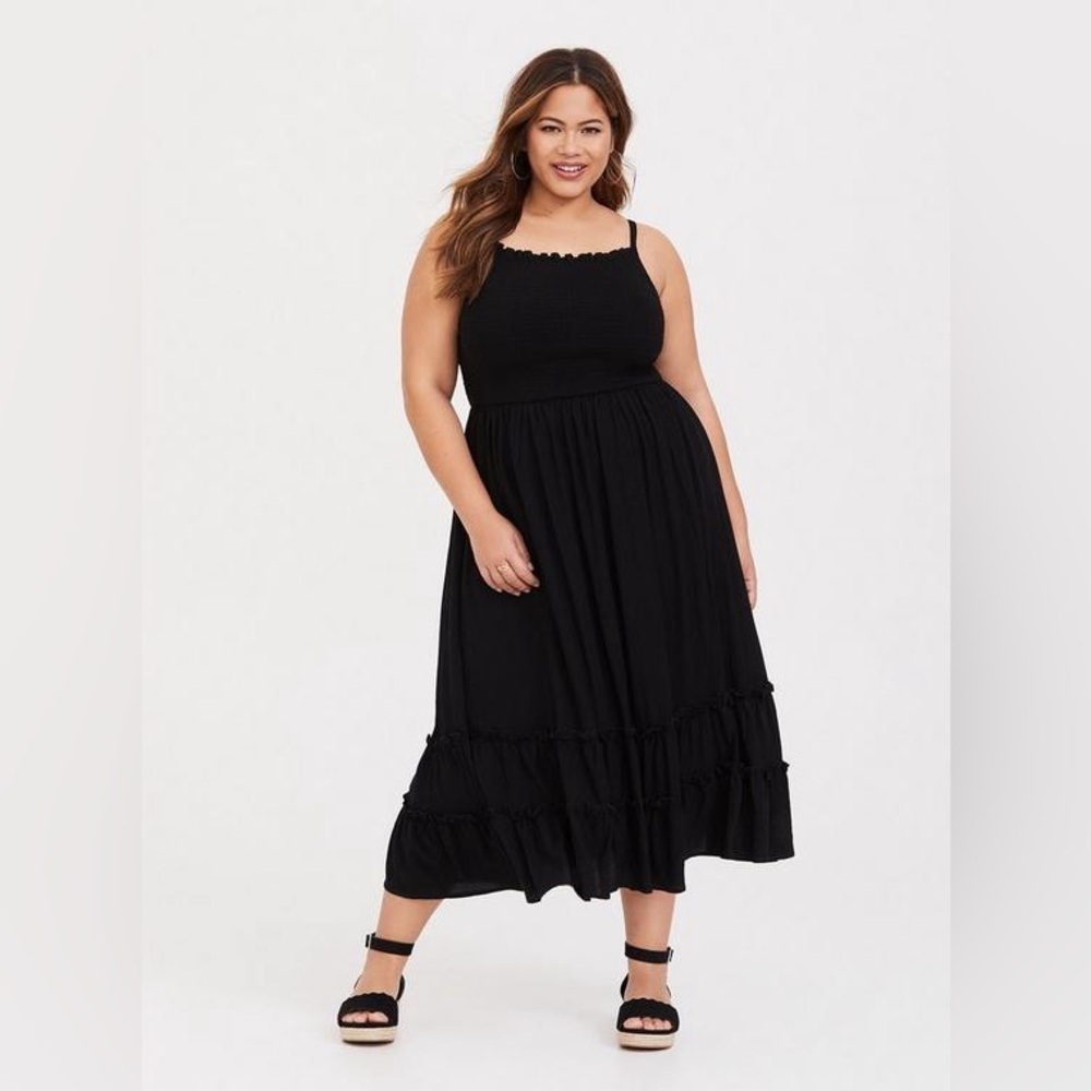 Torrid Black Challis Smocked Midi Dress